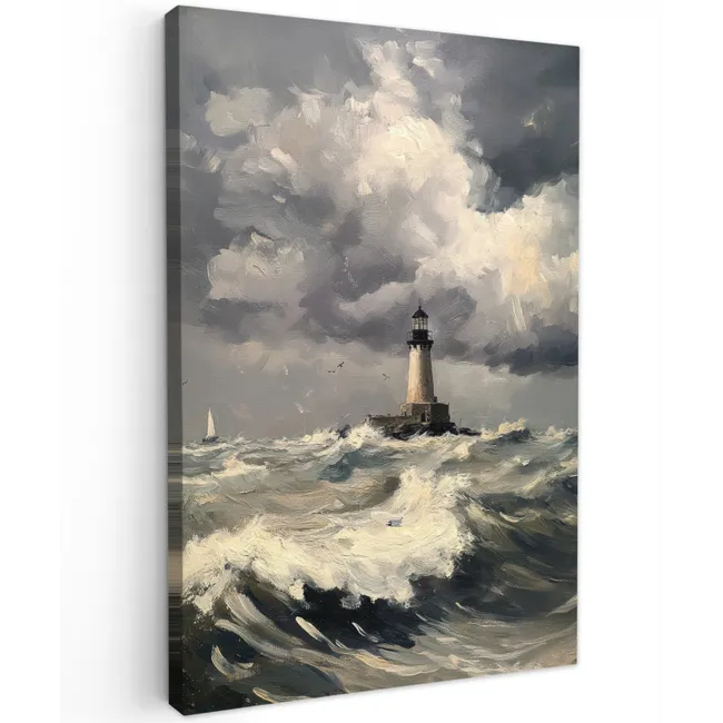 Vuurtoren - Golven - Storm Tuinposter op houten frame 2 cm dik klein -3d