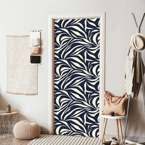 Bladvormen - Blauw - Patroon - Wit deurposter klein 289 -sfeer6