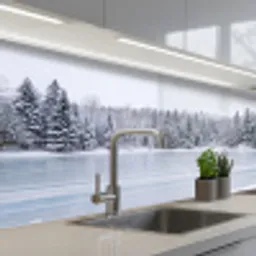 Meer - Dennen - IJs - Winter - Rustgevend keuken achterwand 2 middel -3d_schuin