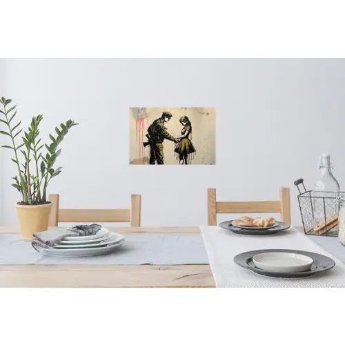 Soldaat - Meisje - Bruin - Graffiti Muursticker klein -eettafel