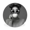 Vrouw - Koffie - Zwart - Wit Wandcirkel aluminium klein -3d