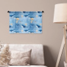 Walvissen - Oceaan - Blauw Wandkleed katoen klein 269 -sfeer4