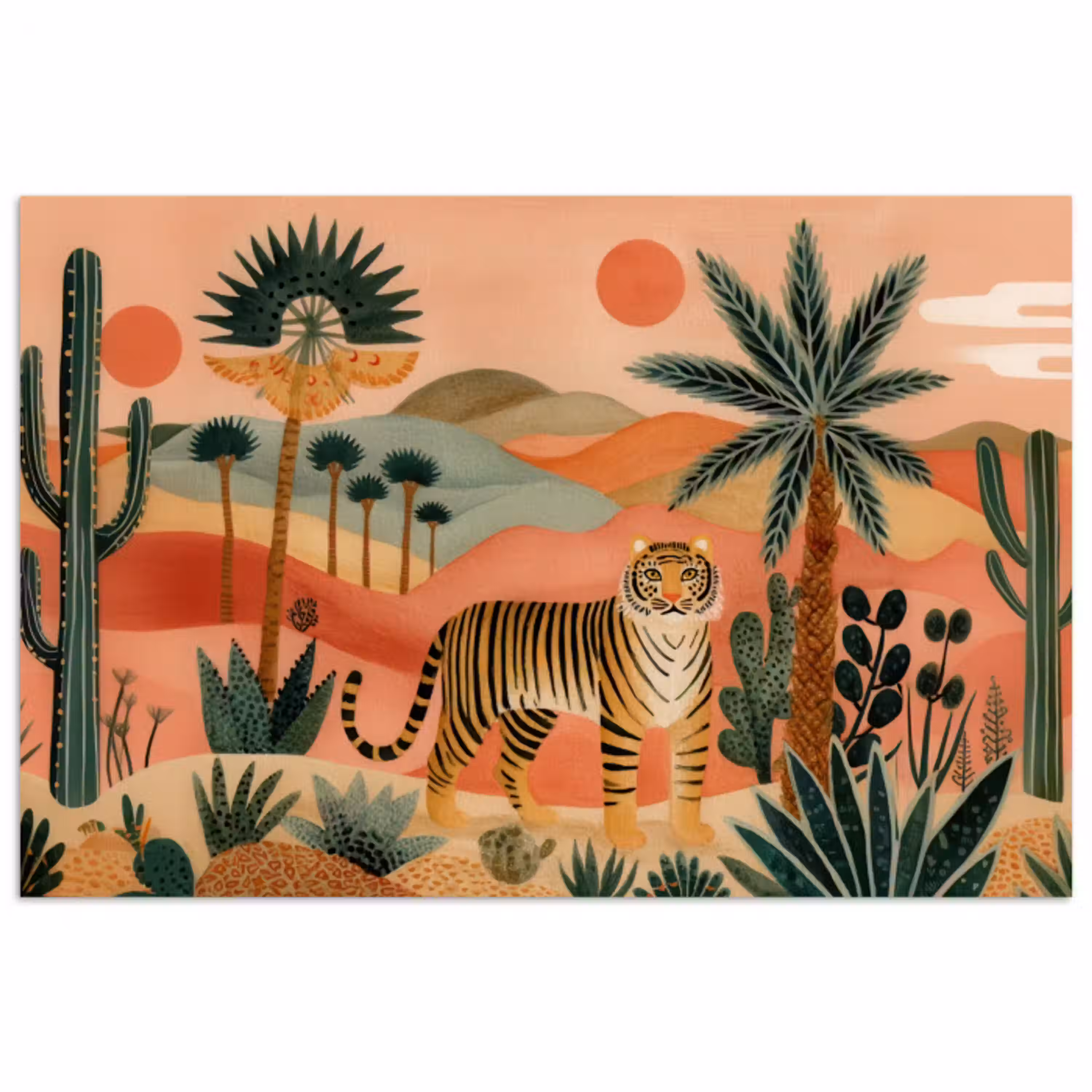 Tijger - Palmen - Cactus - Oranje poster papier klein -3d