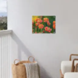 Bloemenveld - Zonnestralen - Oranje tuinposter los doek klein -sfeer8