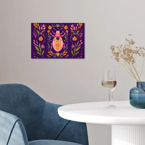 Kever - Felgekleurd - Bloemen - Bladeren poster papier klein -sfeer3