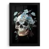 Schedel - Blauw - Bloemen - Bladeren fotolijst zwart zonder passe partout klein -3d