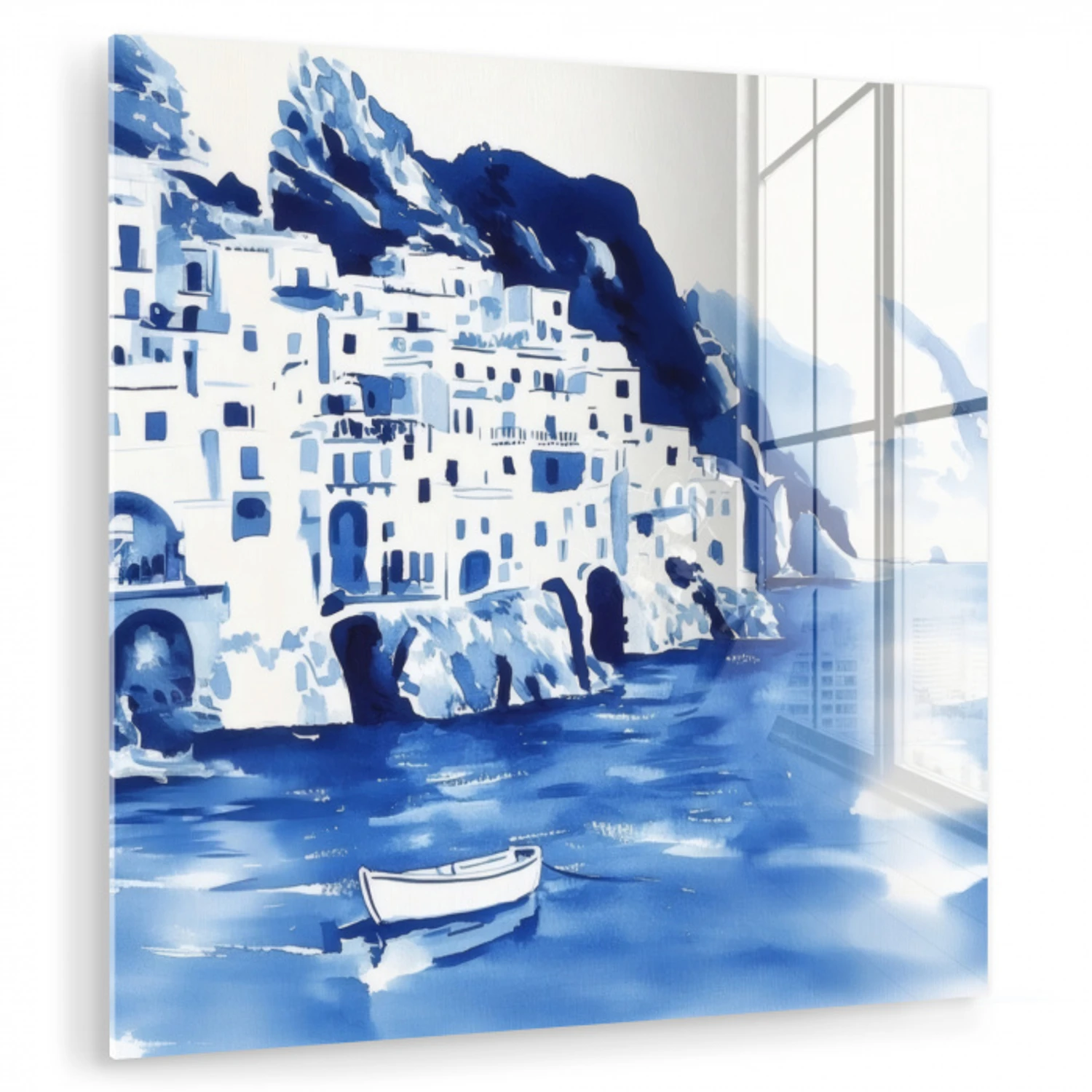 Dorp - Rotswand - Roeiboot - Water plexiglas 5mm klein -zzzproduct_nieuw