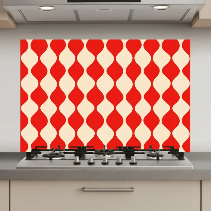 Golvend patroon - Retro - Rood - Beige keuken achterwand spatscherm klein 900 -3d_website