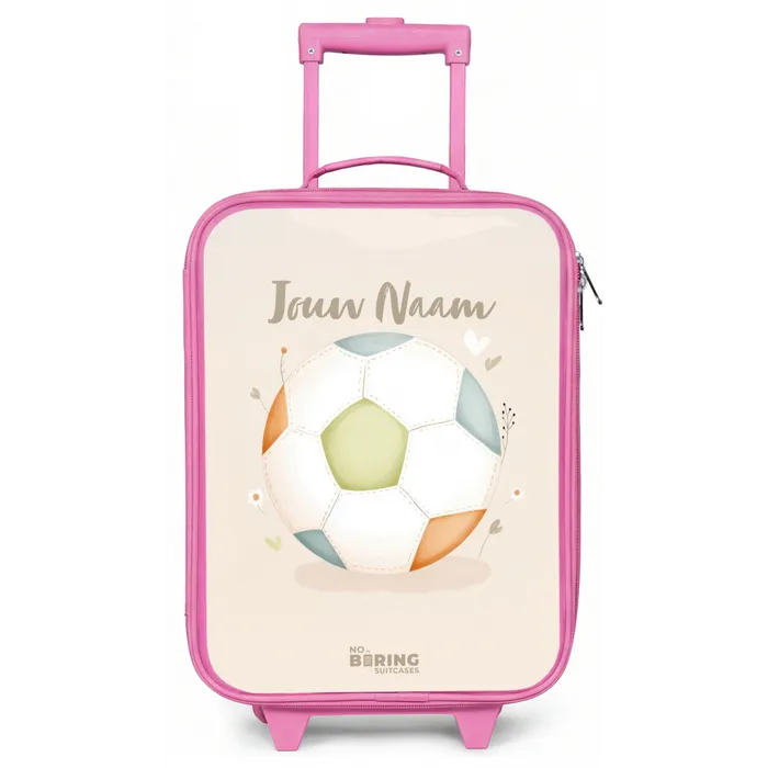 Voetbal in beige pastel kleuren Kinderkoffer - Roze klein -zz3dotto