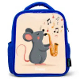 Muis - Saxofoon - Muziek Kinderrugzak - Blauw middel -3d