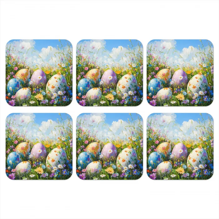 Grasveld - Eieren - Bloemen onderzetter kurk middel -3d