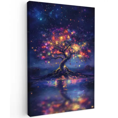 Kosmisch - lichtboom - Kerst - Kleurrijk Tuinposter op houten frame 2 cm dik klein -3d