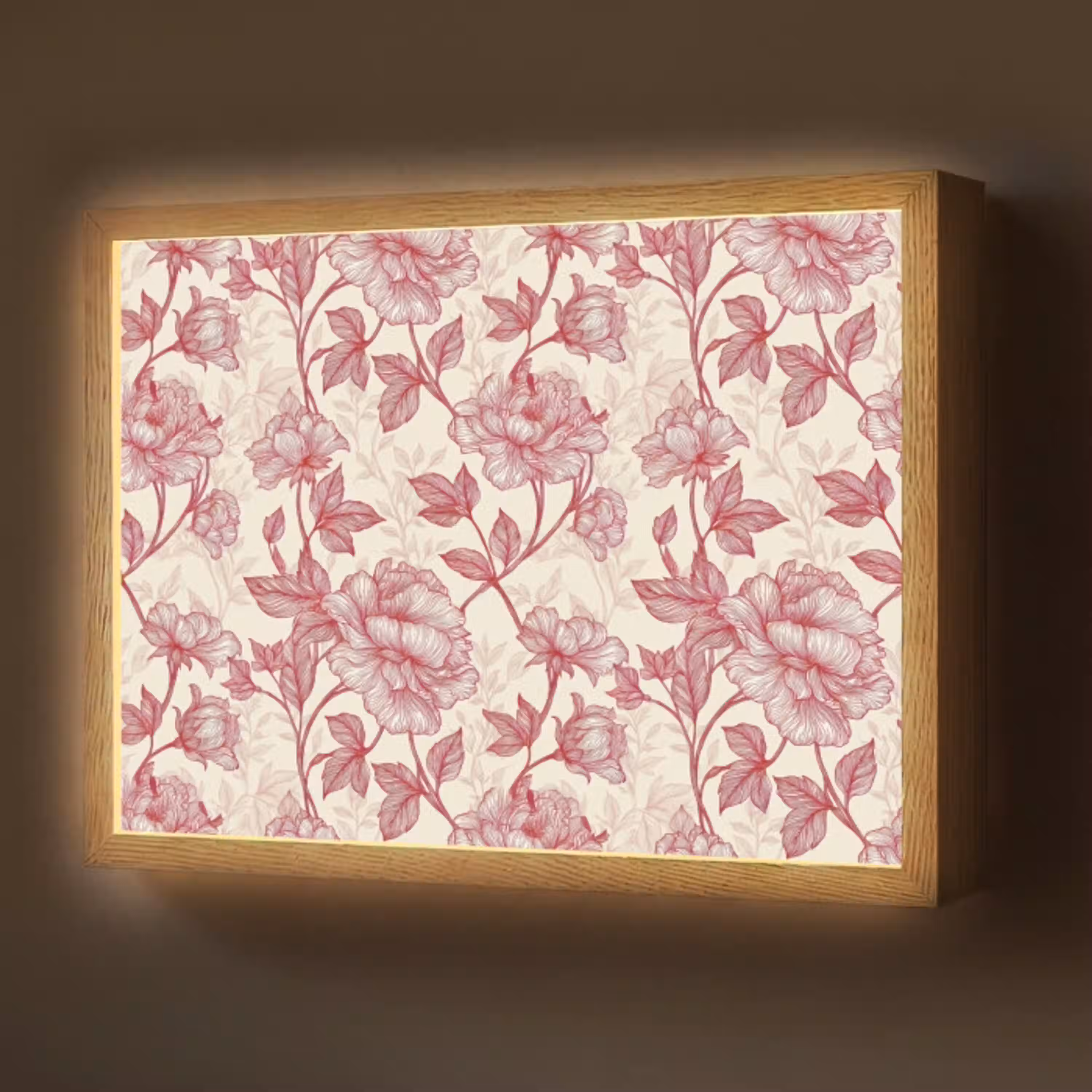 Pioenrozen - Modern -  Rood Light Box met batterij (Wandlamp) middel 907 -z3d_website