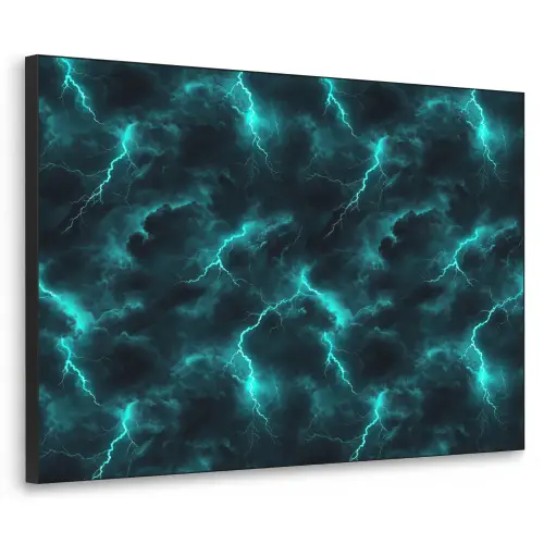 Turquoise - Bliksem  - Wolken Textielframe zwart klein 947 -3d