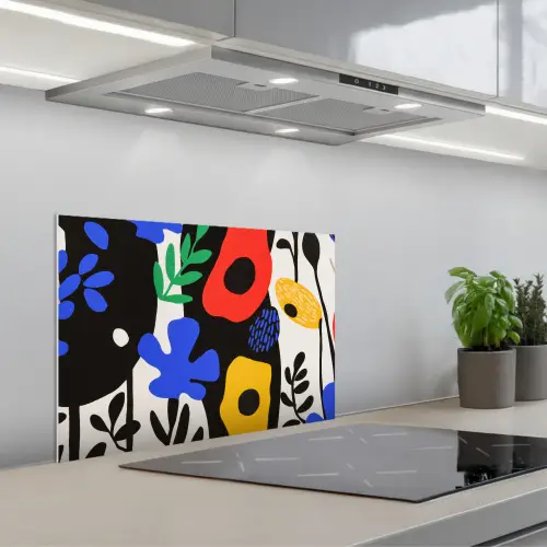 Bloemen - Bladeren - Abstract - Zwart keuken achterwand spatscherm klein -3d_schuin