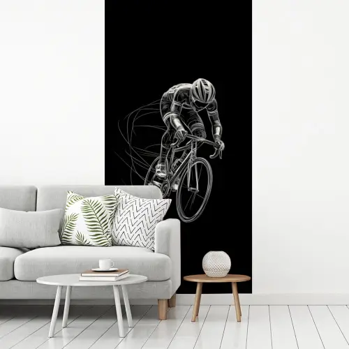 Lijntekening - Wit - Wielrennen - Snelheid fotobehang vinyl groot -woonkamer