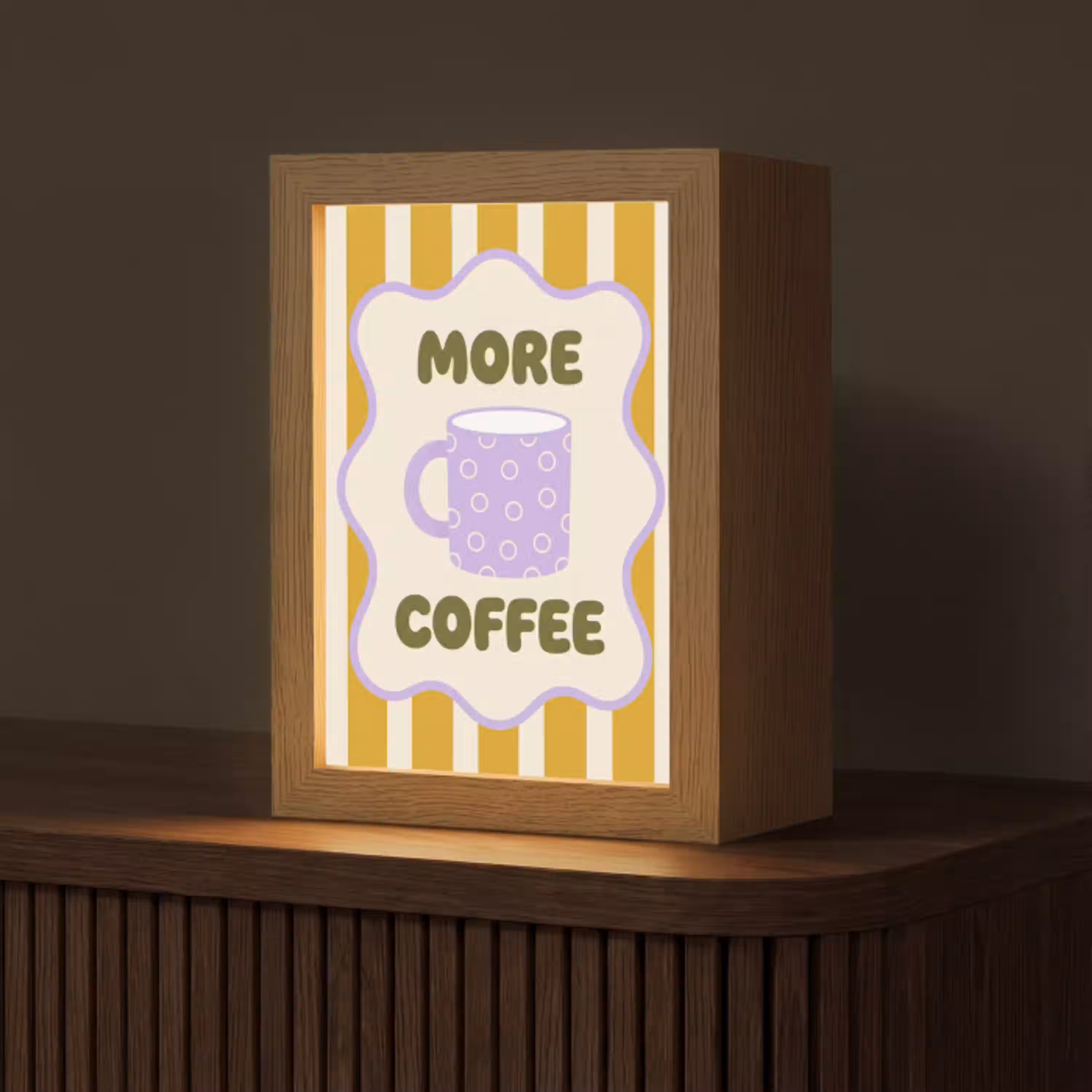 More coffee - Geel - Paars - Strepen - Mok Light Box met kabel (Tafellamp) klein -z3d_website