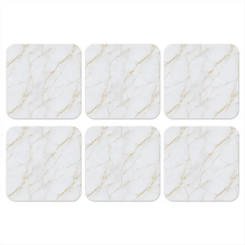 Wit - Marmer - Goud - Luxueus onderzetter kurk middel 366 -3d