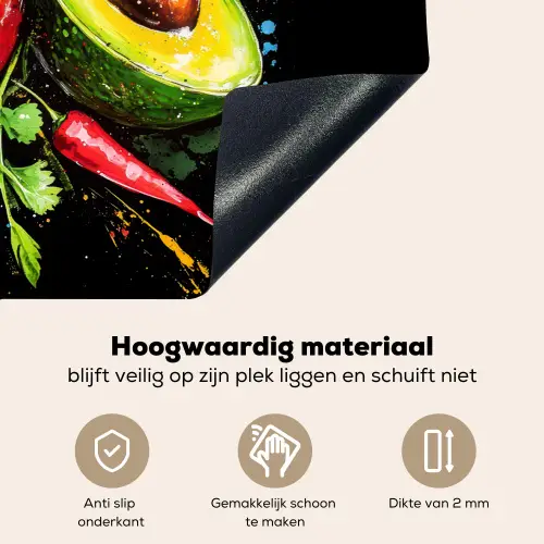 Tomaat - Avocado - Peper - Graffiti - Verf - Modern Inductie beschemer met haakjes klein -ky-onderkant-nl