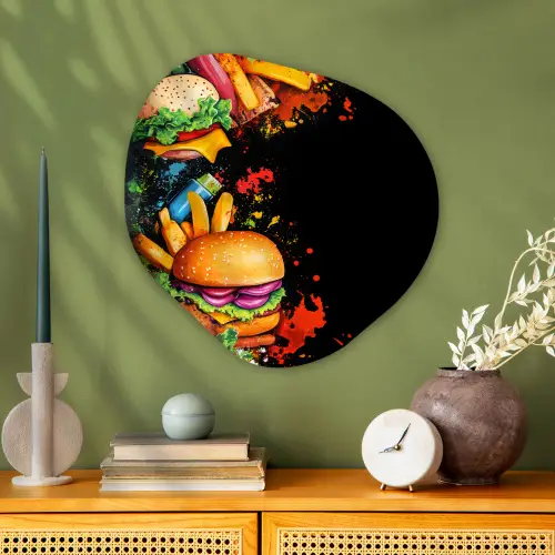 Fastfood - Graffiti - Hamburger - Eten - Modern Wandcirkel Organisch Plexiglas middel -sfeer2