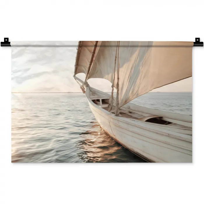 Zeilboot - Zee - Beige - Zon Wandkleed katoen klein -zz3d