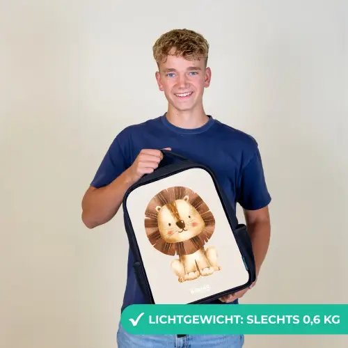 Leeuw illustratie met beige achtergrond Rugzak - Zwart middel -sfeer7_NL