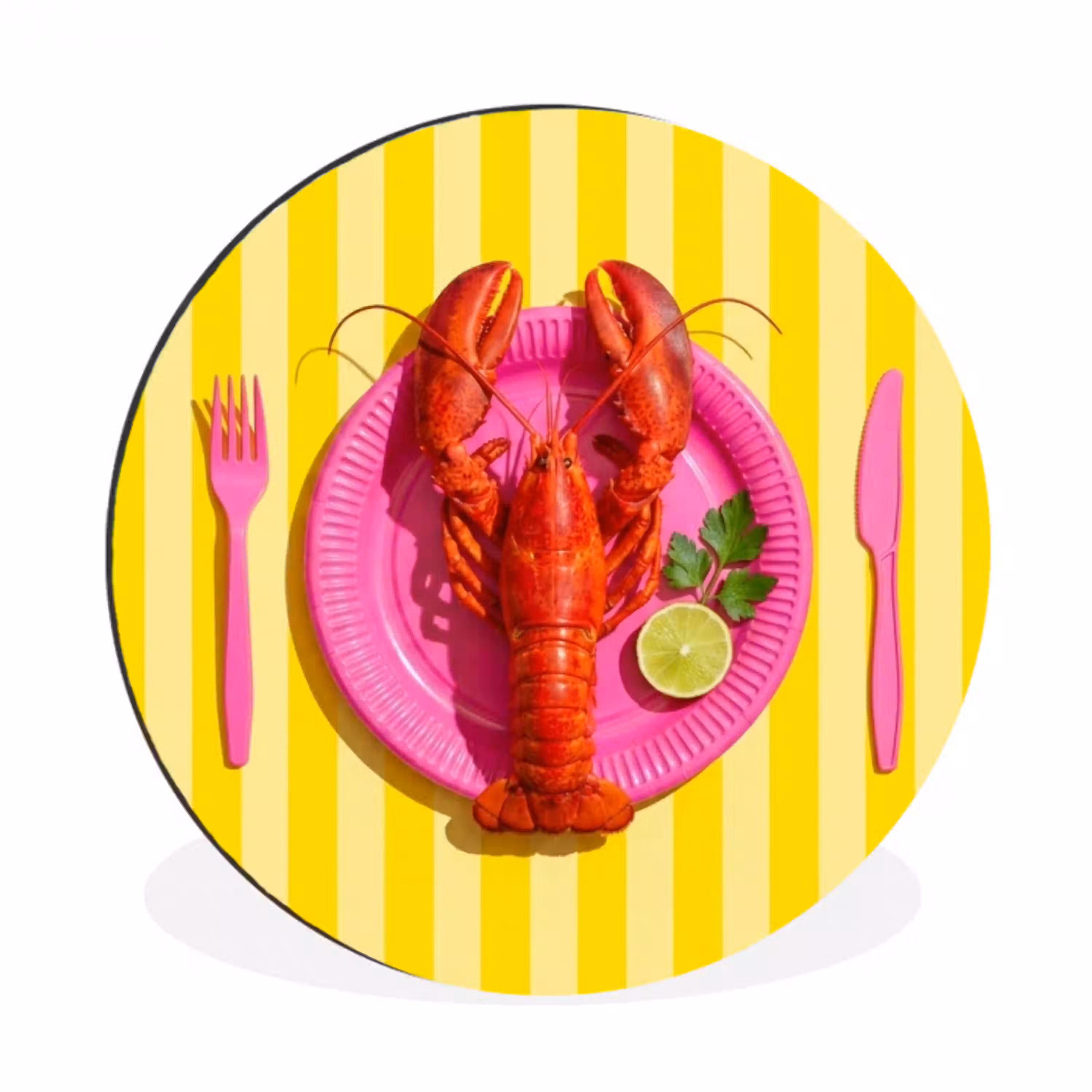 Eten - Roze - Geel - Modern - Culinaire Wandcirkel aluminium klein -3d