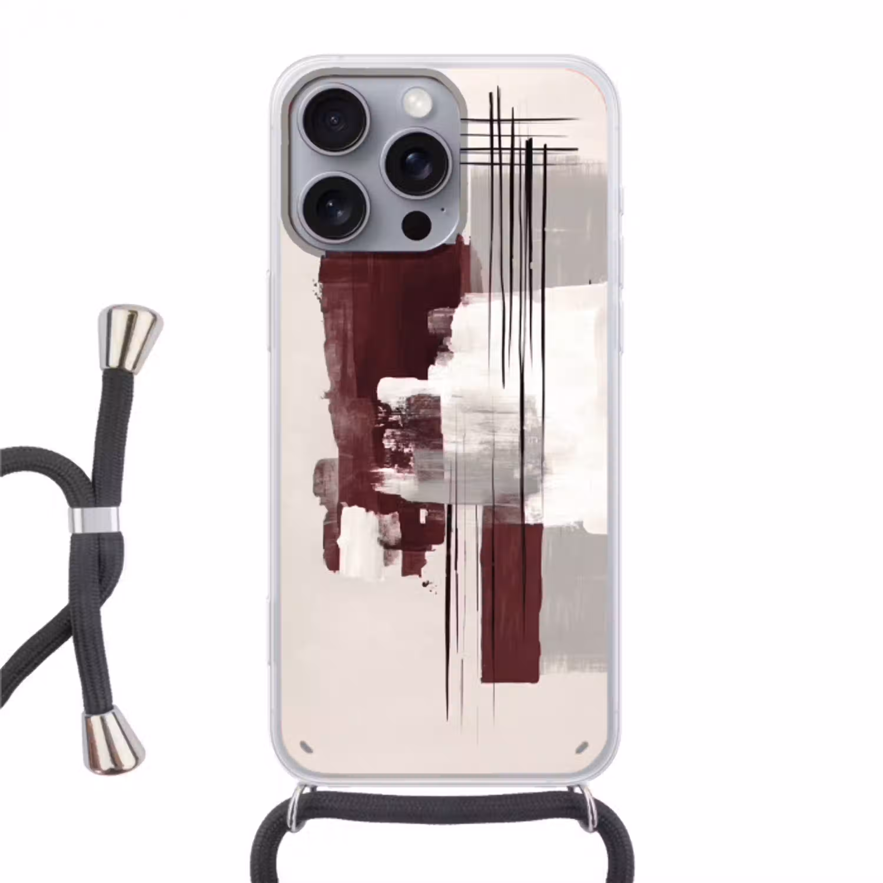 Penseelstreken - Abstract - Lijnen - Rood Hoesje iPhone 16 Pro Max met koord klein -3d