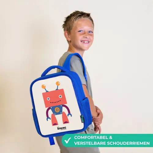 Rode robot met vierkant hoofd Kinderrugzak - Blauw middel -sfeer3_NL