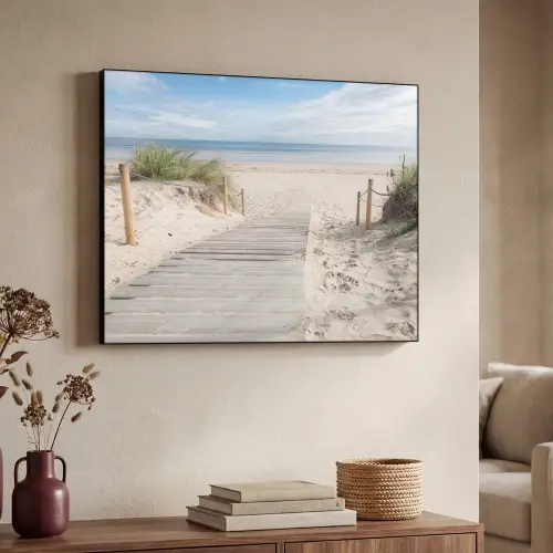 Strand - Pad - Duinen - Zee - Zomer Textielframe zwart klein -sfeer3