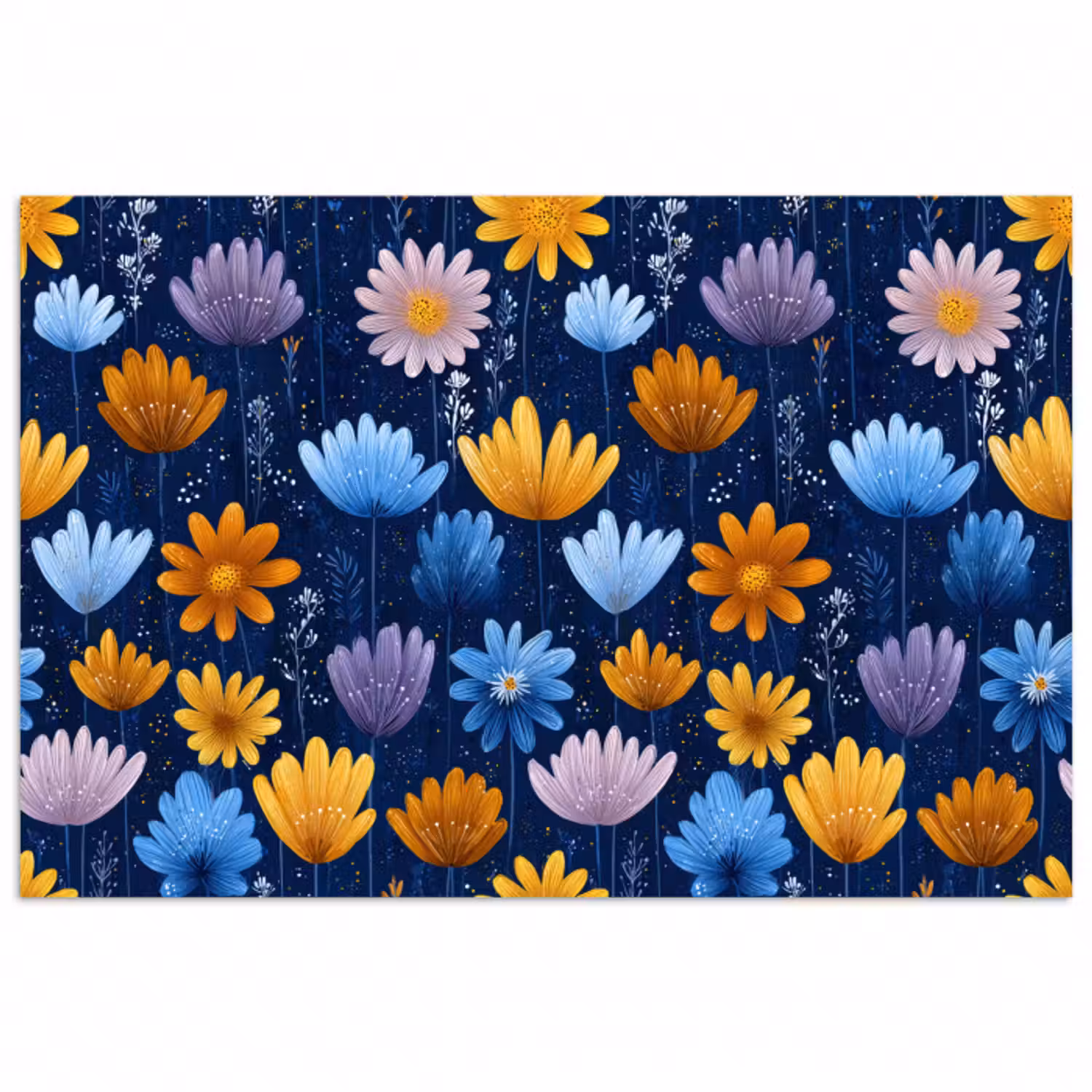 Poster - Blumen - Muster - Blau - Kontrast