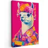 Lama - Kimono - Bloemenkrans - Felroze Tuinposter op houten frame 2 cm dik klein -3d