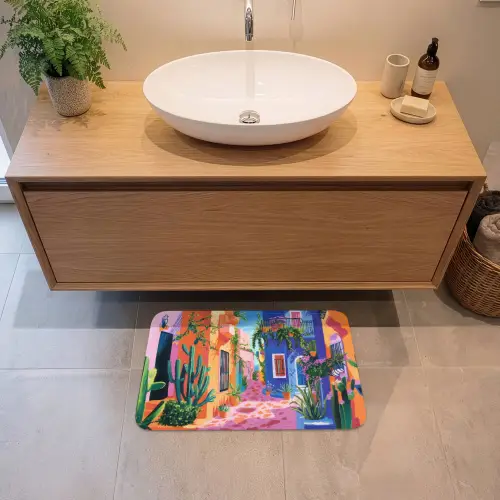 Geel - Blauw - Oranje - Huis Badmat klein -sfeer1