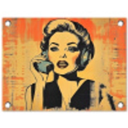 Retro - Vrouw - Koptelefoon - Oranje tuinposter los doek klein -3d