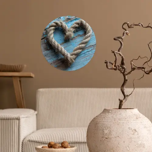 Hart - Touw - Hout - Rustiek Wandcirkel behangsticker klein -sfeer1