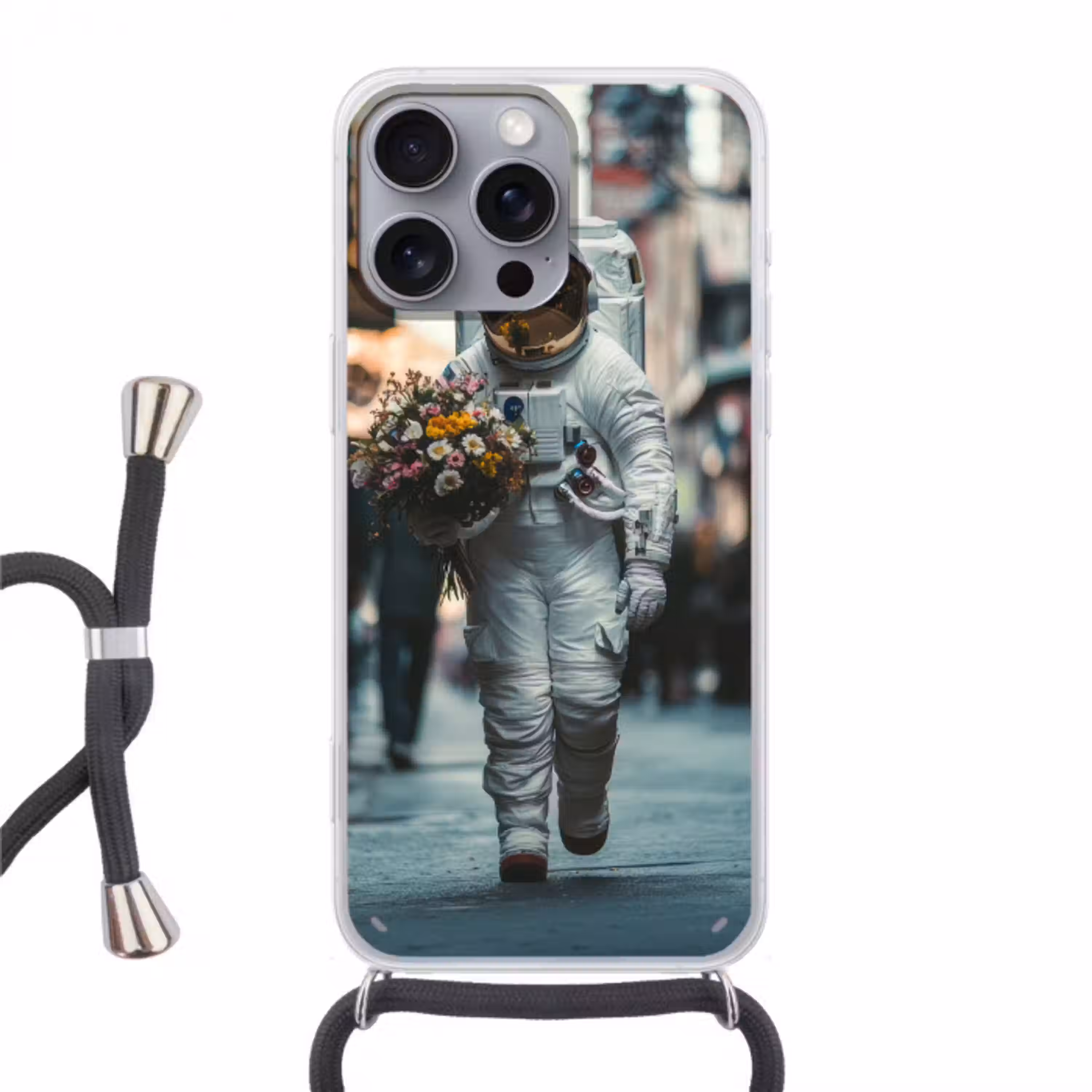 Boeket - Bloemen - Kleurrijk - Astronaut Hoesje iPhone 16 Pro Max met koord klein -3d