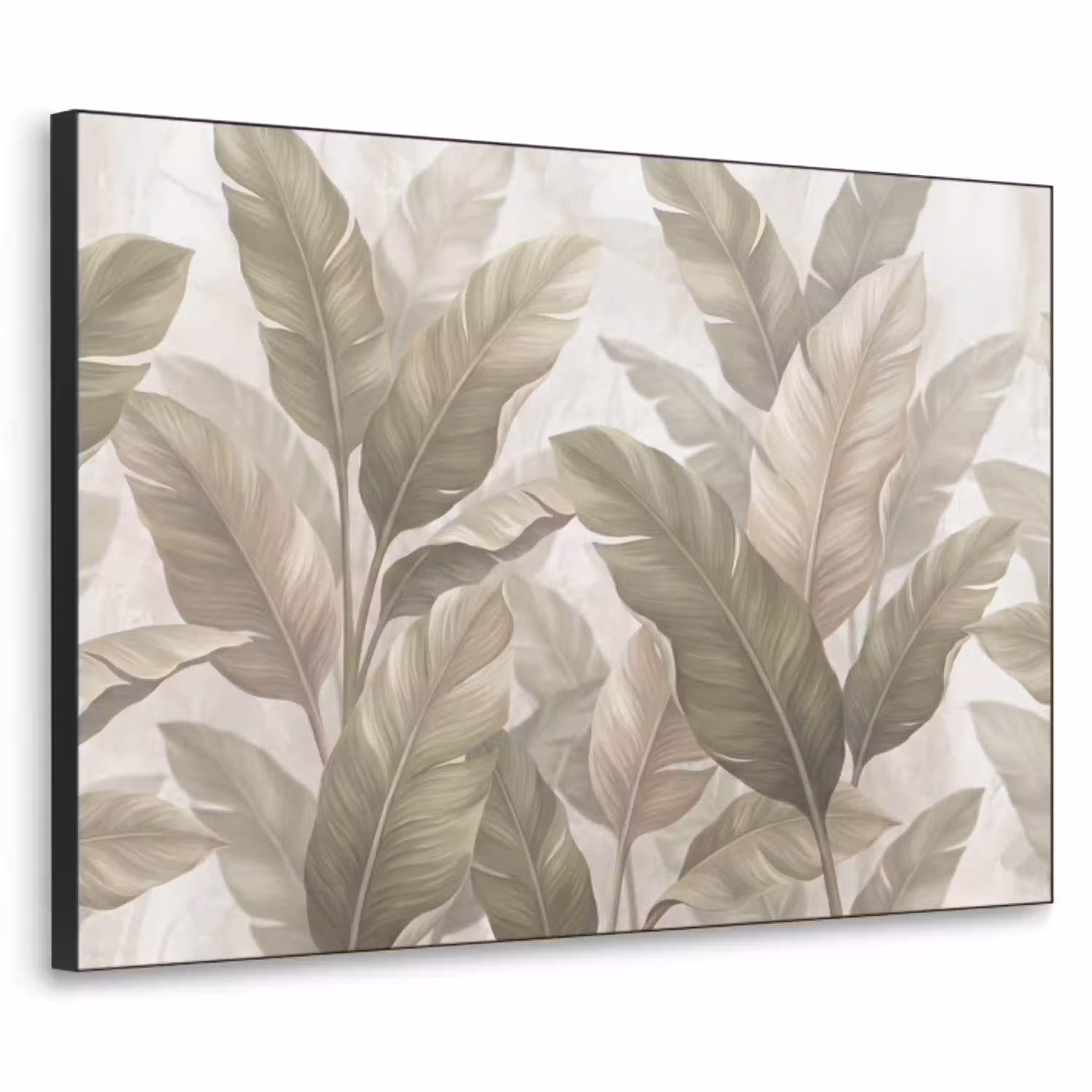 Bladeren - Tropisch - Natuur - Abstract - Beige Textielframe zwart klein -3d