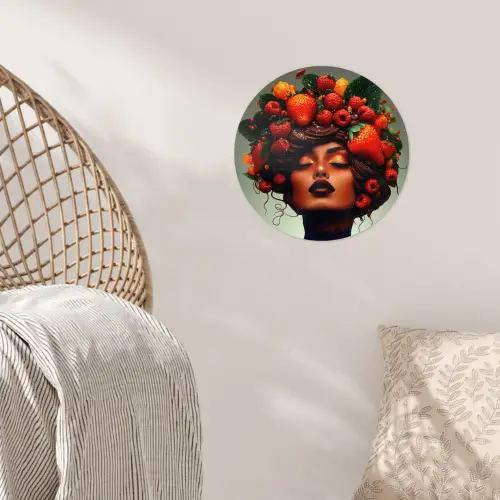 Vrouw - Chocolade - Frambozen - Aardbeien - Koekjes Wandcirkel behangsticker klein -sfeer4
