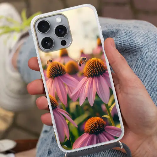 Bloemen - Paars - Bijen Hoesje iPhone 16 Pro Max met koord klein -sfeer3