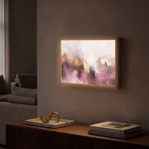 Paars - Abstract - Verf - Goud Light Box met batterij (Wandlamp) middel -sfeer1
