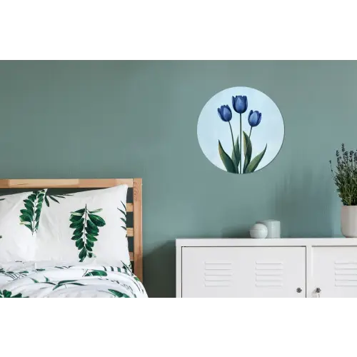 Tulpen - Blauw - Bladeren Wandcirkel aluminium klein -slaapkamer