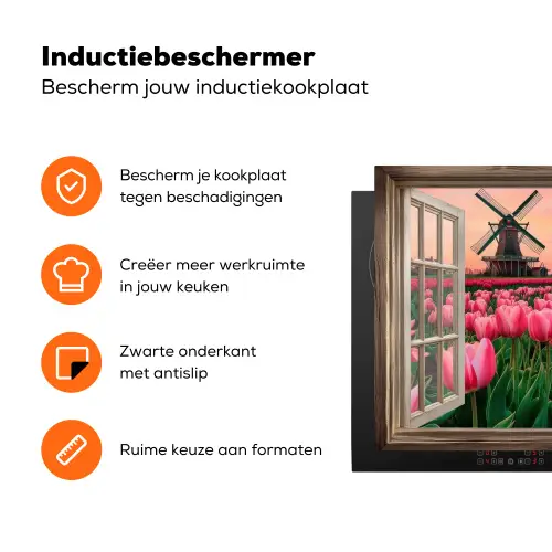 Doorkijk - Tulpen - Bloemen - Molen - Raam Inductie beschermer vinyl 3mm klein -zzzzzzz-td-ups