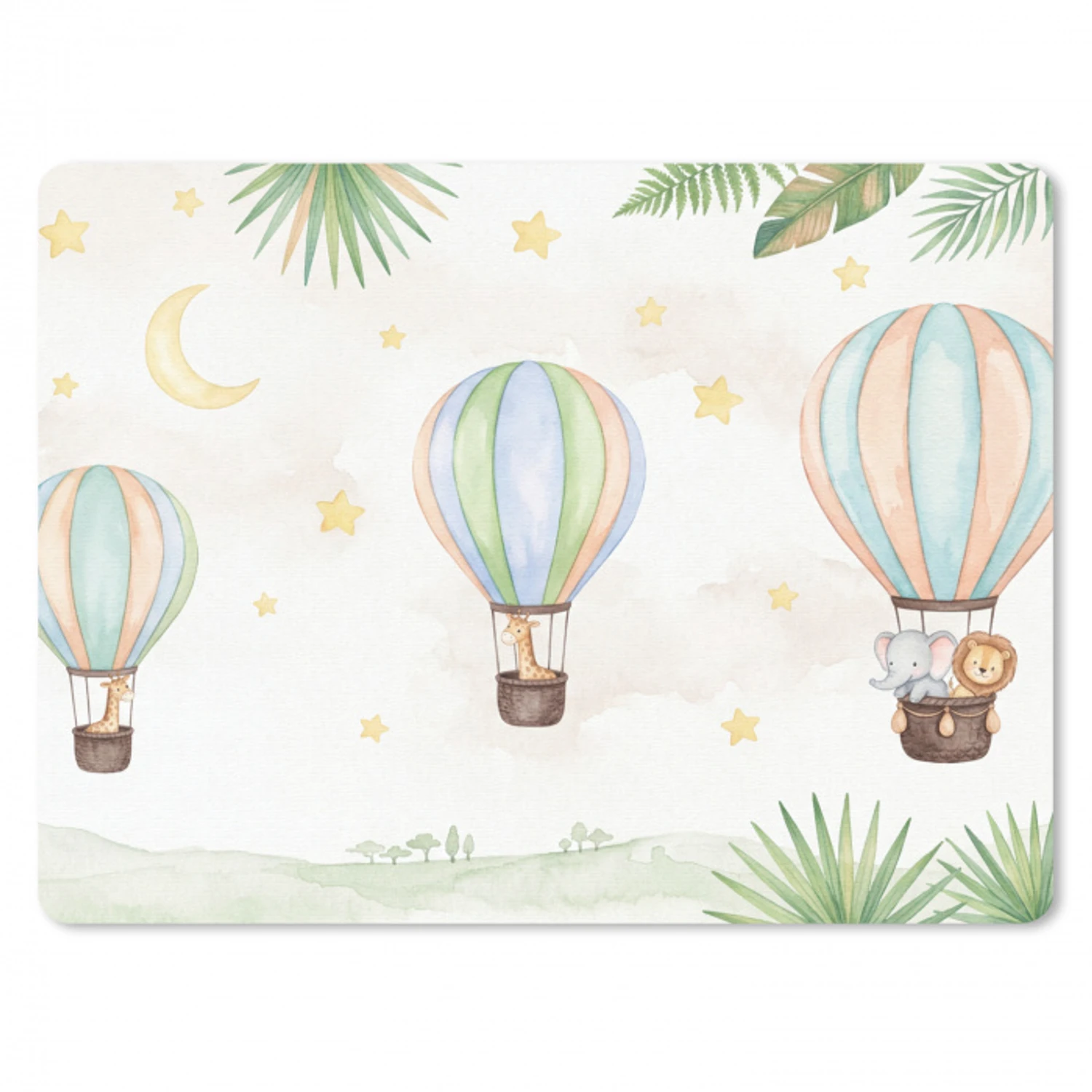 Aquarel - Luchtballonnen - Pastel muismat rubber klein -3d