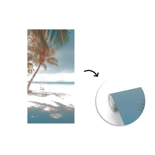 Palmboom - Schommel - Strand - Lucht fotobehang vinyl groot -3d