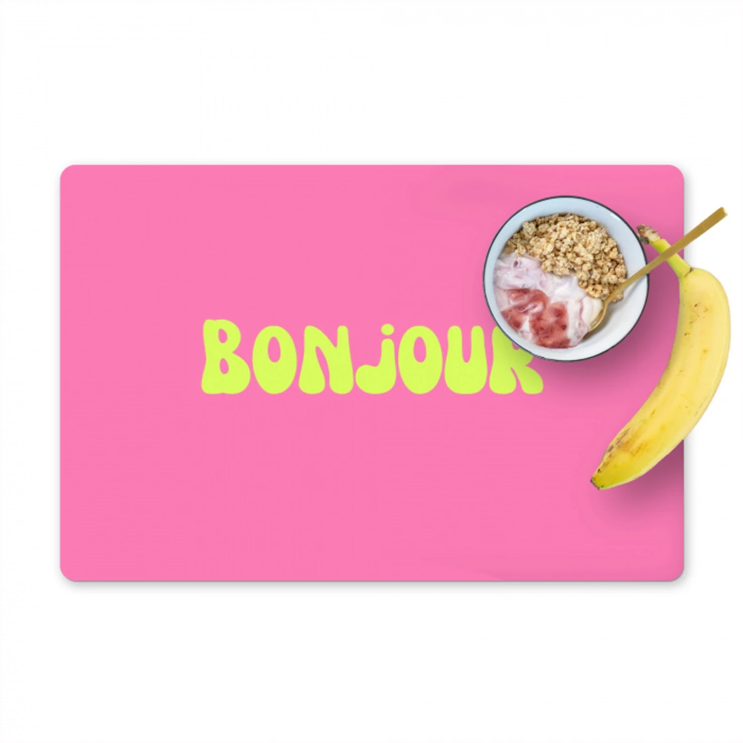 Roze - Groene bonjour - Organisch Placemat vinyl groot -zzzproduct_Kitchenyeah-website