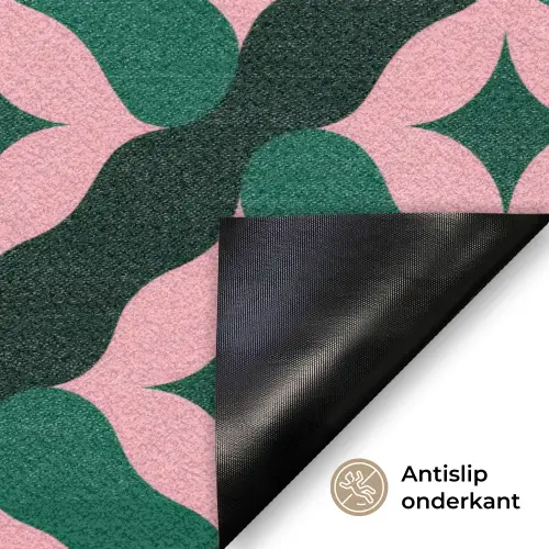 Groen - Roze - Retro - Sterren Deurmat klein 898 -antislip_NL