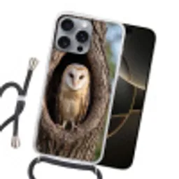 Kerkuil - Boom - Natuur - Bruin Hoesje iPhone 16 Pro Max met koord klein -sfeer1