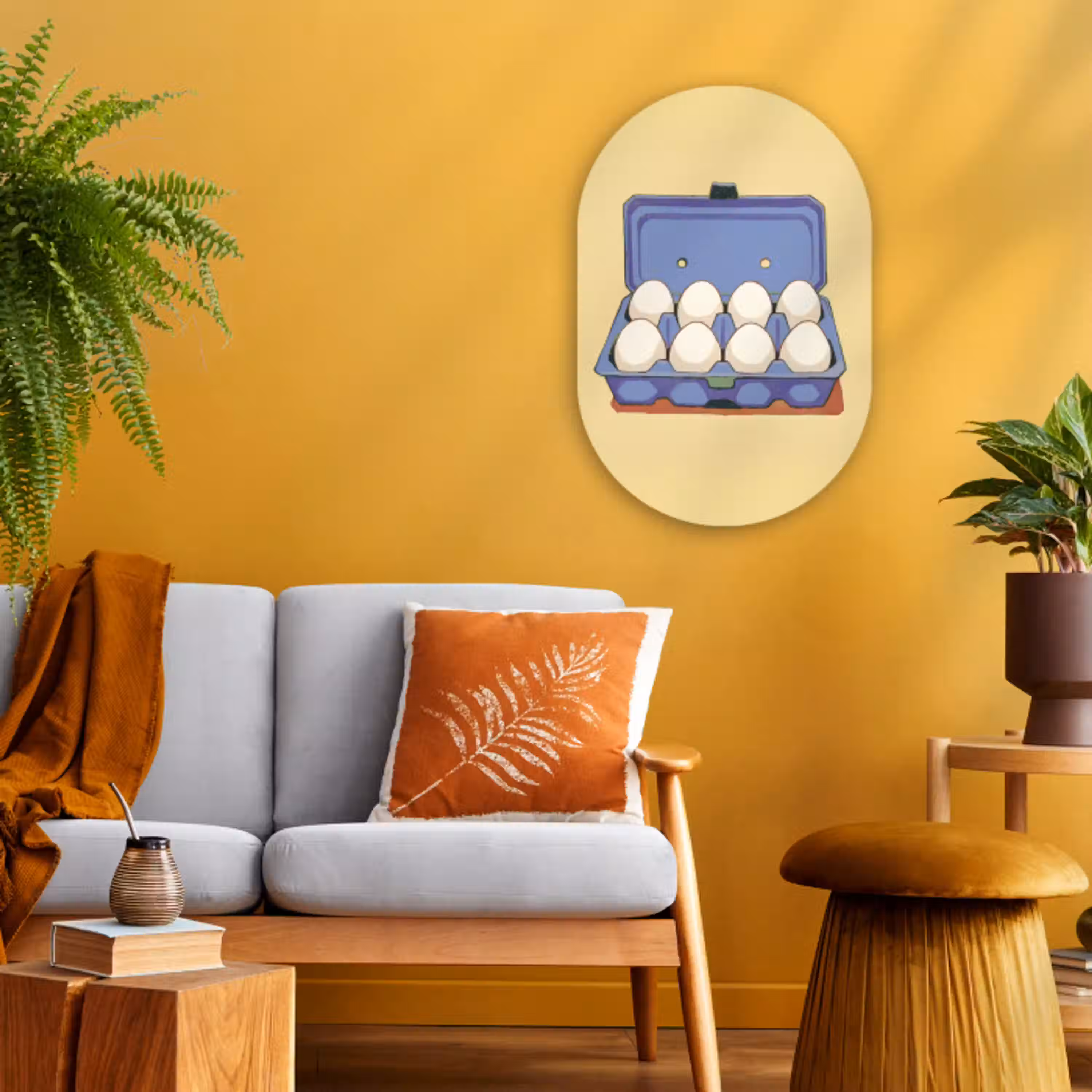 Eieren - Doos - Minimalistisch - Blauw Wandcirkel Ovaal Forex klein -sfeer4