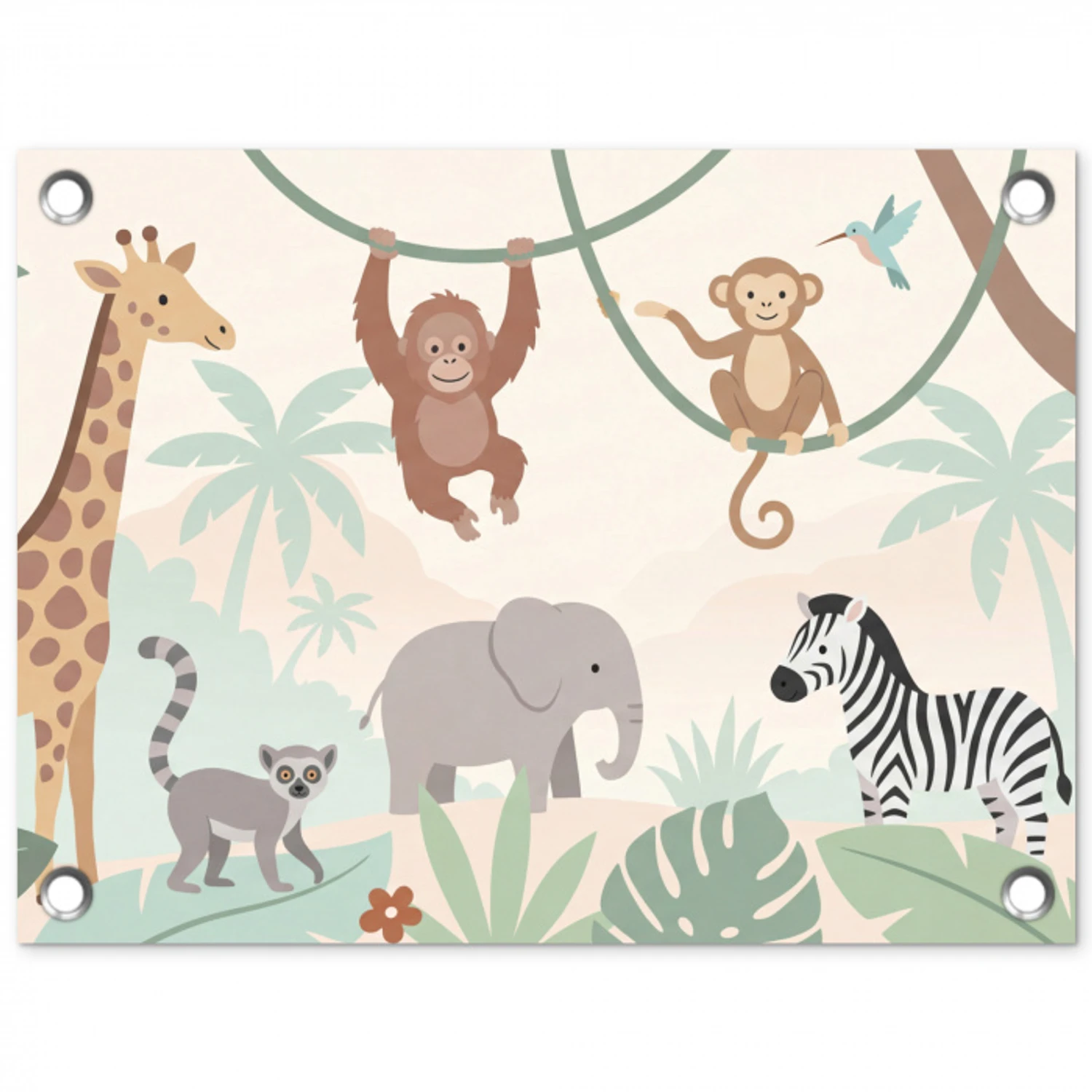 Jungle - Dieren - Groen tuinposter los doek klein -3d
