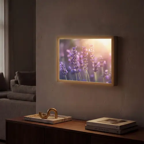 Lavendelbloemen - Paars - Zonlicht Light Box met batterij (Wandlamp) middel -sfeer1